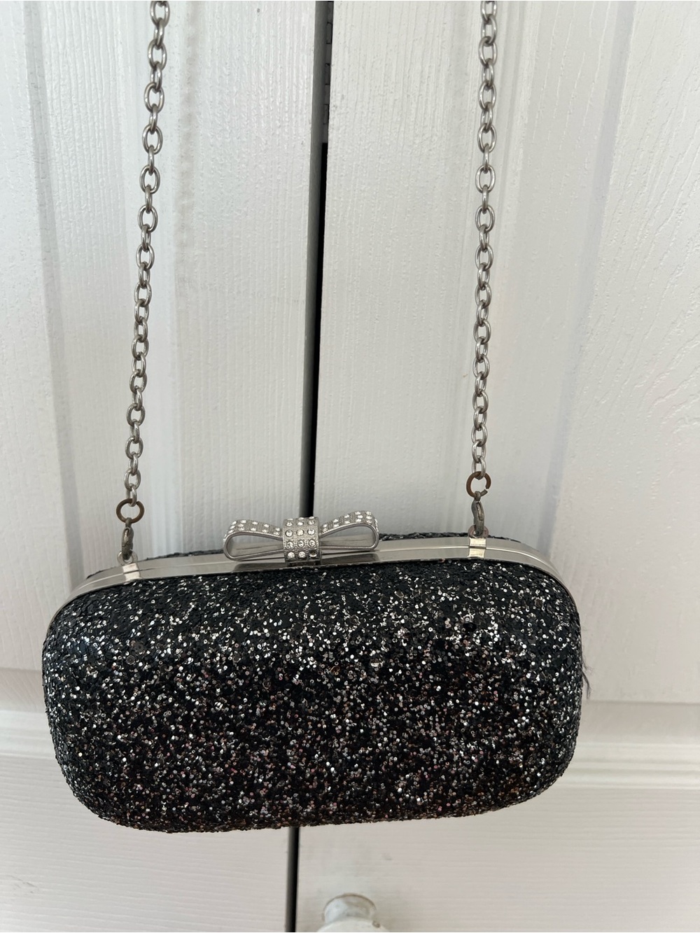 Glitter Bow Clasp Evening Crossbody INC  - Black